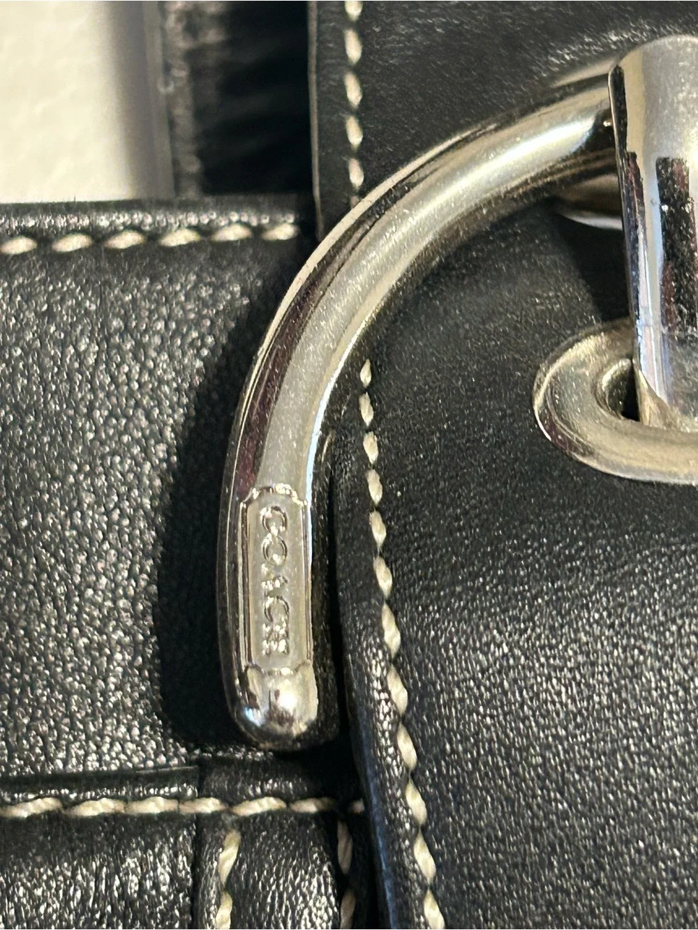 Coach Vintage Classic Black Leather Tote Bag with Contrast Stitching